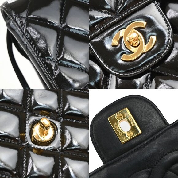 CHANEL CC Matelasse Chain Backpack Bag Patent Leather Black GHW Vintage 898RF602 - Picture 10 of 16